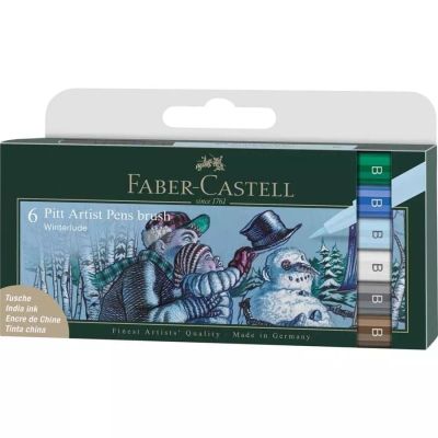 Faber-Castell Pitt Artist Pen Brush India Ink Pen, Wallet Of 6, Winterlude