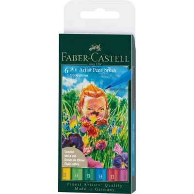Faber-Castell Pitt Artist Pen Brush India Ink Pen, Wallet Of 6, Springtime Share