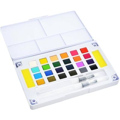 طقم الوان مائية اقراص هاف بان 24لون علبة كرتون + فرشة Keep Smiling رقم B7127-24