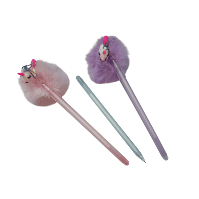 قلم جاف سن ابرة بغطاء بميدالية سيليكون فرو Blue رقم QQ-2607