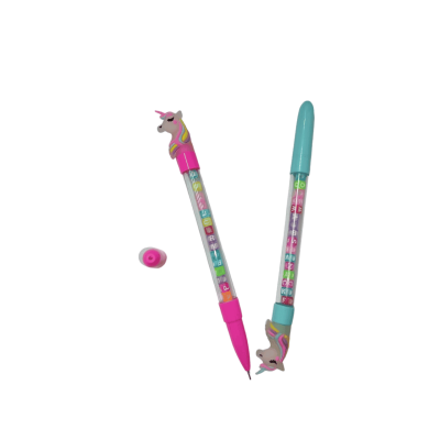 قلم جاف سن ابرة بغطاء جسم شفاف بخرز Blue رقم QQ-3112