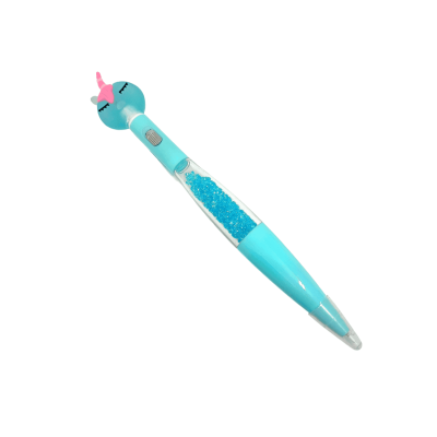 قلم جاف سن ابرة بغطاء مضئ جسم شفاف الوان بخرز Blue رقم QQ-1323