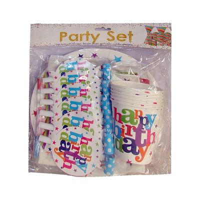 كيس طبق كرتون 6 قطعة + 6اكواب + 6 صفارة + مناديل +بانر SA003