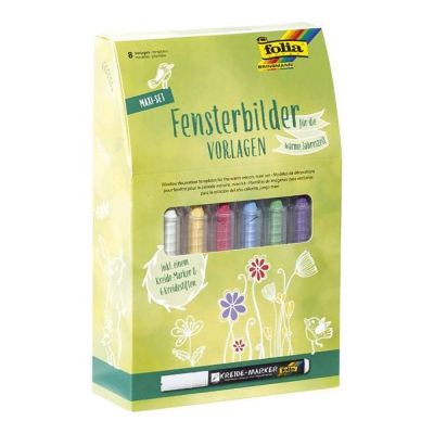 طقم تلوين لديكور الزجاج 6لون اقلام + 8تصميم 50*70سم رقم 39219