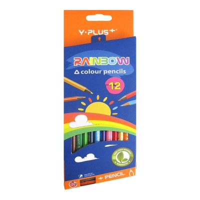 علبة الوان خشب واى بلص 12 لون+ برايه بلاستيك RAINBOW رقم PC 110402 - PX 1104