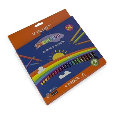 علبة الوان خشب واى بلص 24 لون+ برايه بلاستيك RAINBOW رقم PC110412 - PX-1105