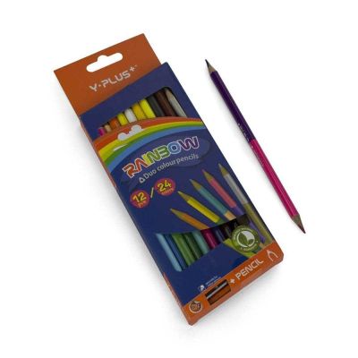 علبة الوان خشب واى بلص 12 قلم ناحيتين 24 لون + برايه بلاستيك RAINBOW رقم PC120900 -PX1209