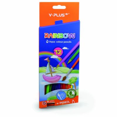 علبة الوان خشب مائية واى بلص 12 لون طويل + فرشاة + براية RAINBOW ع كرتون رقم PC 130200 - PX-1302