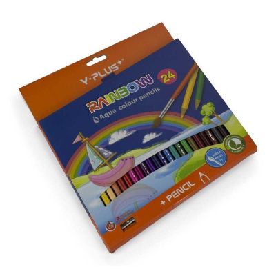 علبة الوان خشب مائية واى بلص 24 لون طويل + فرشاة + براية RAINBOW ع كارتون رقم PC130210 - PX-1303