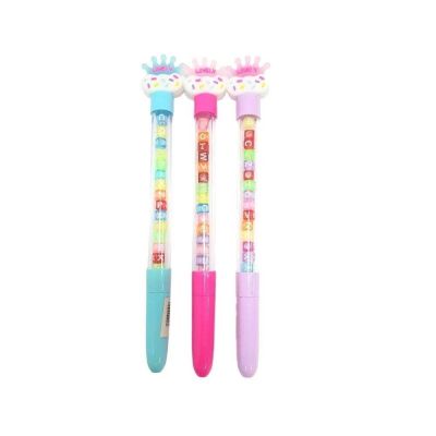 قلم جاف سن ابرة بغطاء جسم شفاف بخرز Blue رقم QQ-3109