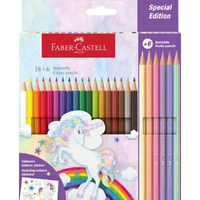 طقم الوان خشب كلر كلاسيك 18لون + 6 باستيل + استيكر /24 علبة كرتون Classic Colour Unicorn رقم 111221