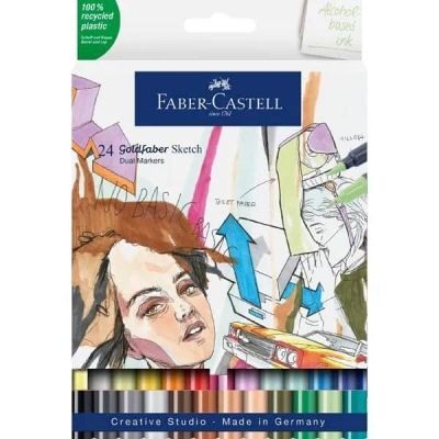 طقم الوان ماركر ناحيتين 24 لون علبة كرتون Goldfaber Sketch Marker رقم 164724