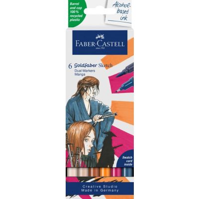 طقم الوان ماكر ناحيتين 6لون علبة كرتون Goldfaber Sketch Dual Marker Manga رقم 164809