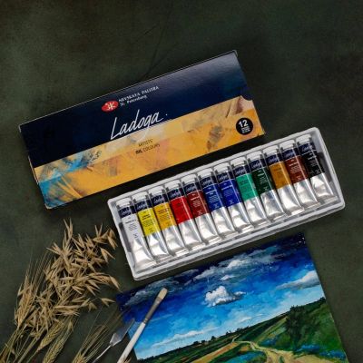 طقم الوان زيت انابيب 18مللى 12لون Ladoga علبة كرتون رقم 1241004
