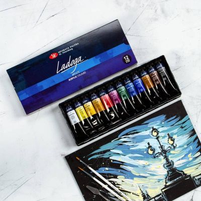 طقم الوان اكريلك انابيب 18مللى 12لون Ladoga علبة كرتون رقم 2241008