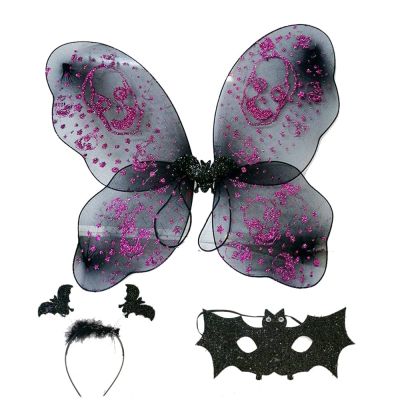 جناحات فراشه شيفون اسود جليتر+جيب+توكة+عصا مقاس 28*49 سم رقم H923