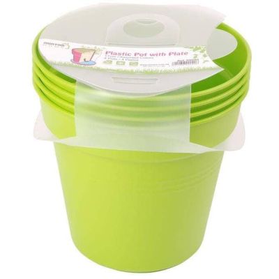 وعاء زرع مستدير مع طبق أخضر ليموني 11سم رقم 8542