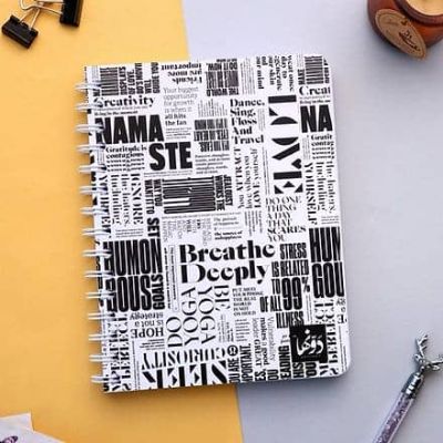 نوت بوك سلك مسطرة ابيض سوفت كفر 100 ورقة + 2 ستيكر مقاس 15 * 20 سم breathe deeply