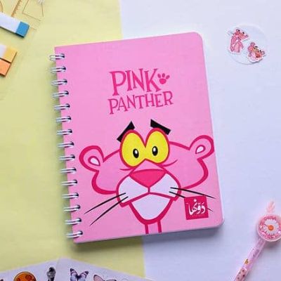 نوت بوك سلك مسطرة ابيض سوفت كفر 100 ورقة + 2 ستيكر مقاس 15 * 20 سم pink panther