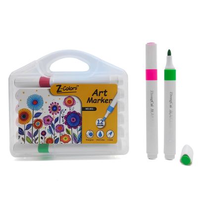 طقم الوان ارت ماركر 12 لون سن مدور 2مم ع.بلاستيك Z-Colors رقم 601