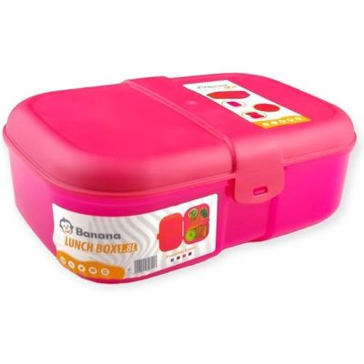 بانانا لانش بوكس بلاستيك شفاف مقسم 2دور Bananaفوشيا 1.8 لتر