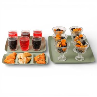 طقم صوانى بلاستيك الوان 3ق(صينية مقاس30*42سم +صينية مقاس25*30سم +طبق تسالى مقسم مقاس15*30سم)Banana 