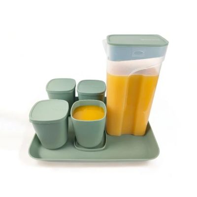 طقم عصير بلاستيك الوان شفافة (دورق بالغطاء مقاس1600م+4كوب بالغطاء 320م) Banana 