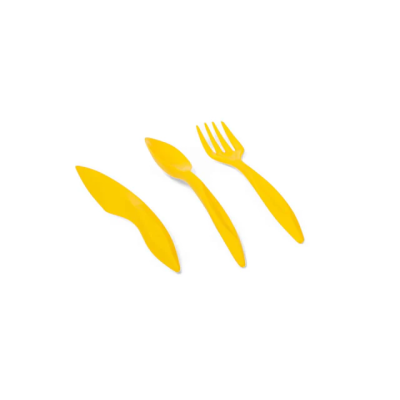 طقم شوكة ومعلقة وسكينة بلاستيك 3ق اصفر Banan