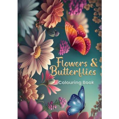 Coloring Sketch Book – 50 Pages – Flowers & Butterflies – 21 × 29.7 cm