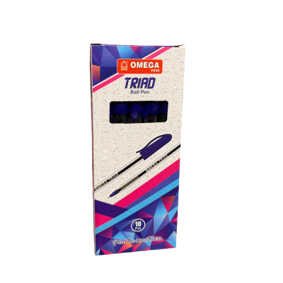 علبة قلم جاف جسم شفاف أوميجا تريد أزرق 0.7مم 10ق رقم Omega Triad - S103TP 