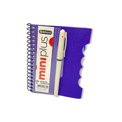 كشكول سلك مسطر ابيض 135ورقة غ بلاستيك 5فاصل مقاس10*14.5سمMini plus