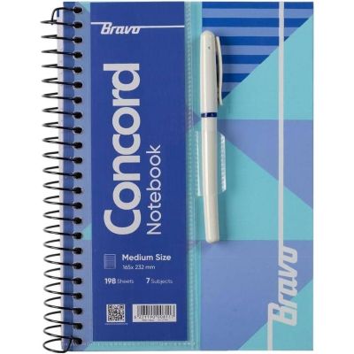 كشكول سلك مسطر ابيض 198ورقة غ دوبلكس7فاصل مقاس16.5*23.2سمNew Concord