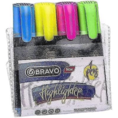 كارت قلم ماركر فوسفورى مشطوف برافو 4ق