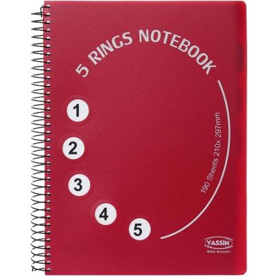 كشكول ياسين190ورقة 5 رنجز 5 فاصل بلاستيك سلك لولبى A4