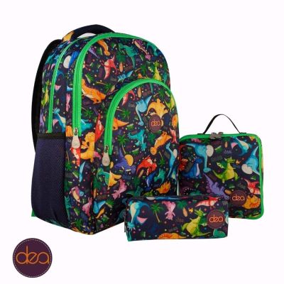 طقم شنطة مدرسية ظهرdea-toonمقاس18مطبوع 4جيب +مقلمة+لانش باج مقاس 24*33*43سم