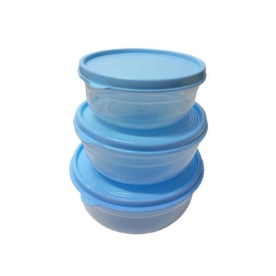 طقم علبة ثلاجة بلاستيك شفاف دائرى بالغطاء 3