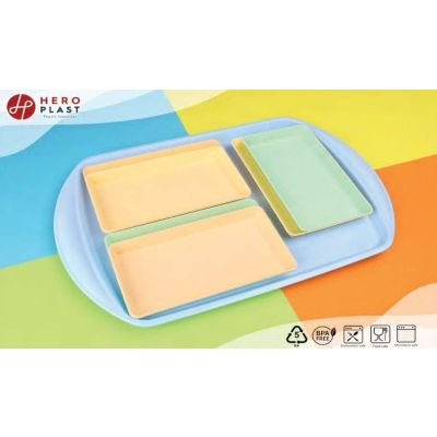 صينية تقديم بلاستيك الوان سادة مقاس27*37سم+6طبق مستطيل