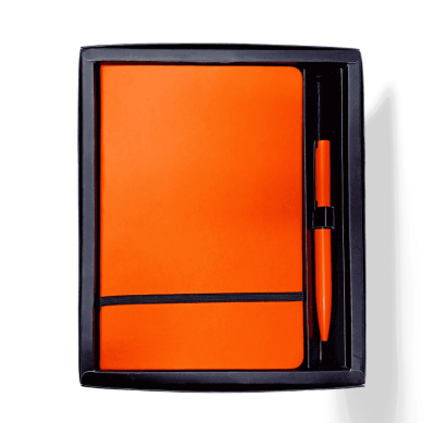 نوت بوك مسطر لاصق بأستيك ورق كريمى Orange+قلم مقاس14*20سمSET 28-319