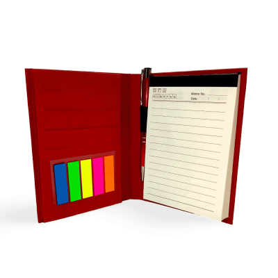 طقم نوت بوك مسطر لاصق ورق كريمى مقاس11*16سم Red+قلم +بوست ايت الوان SET 33-519