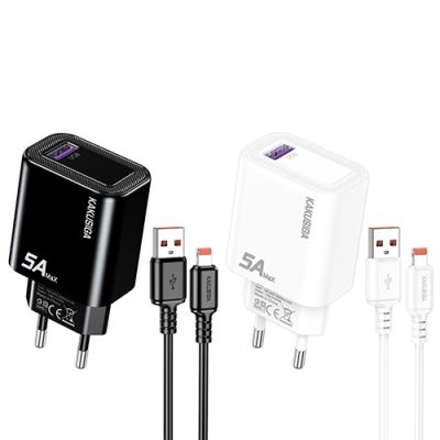 شاحن موبايل سريع بالكابل 1 مخرج KAKUSIGA USB to Lightning 5A رقم KSC-1654-1