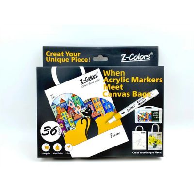 طقم الوان اكريلك 36لون سن مدور 2مم ع.كرتون + كانفاس باج Z-Colors رقم DIY602