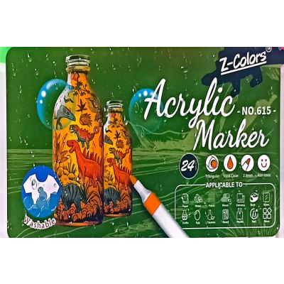 طقم الوان اكريلك 24لون سن مدور 2مم واشبل ع.بلاستيك Z-Colors رقم 615