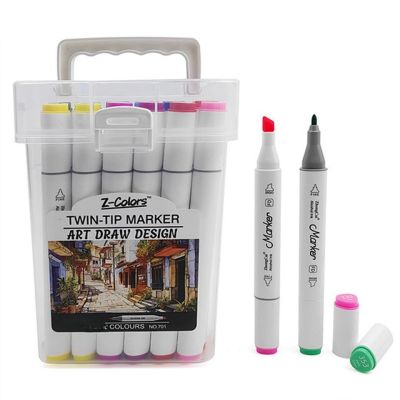 طقم الوان ارت ماركر مثلثة ناحيتين 36 لون سن مدور ومشطوف ع.PP بيد Z Colors رقم 701