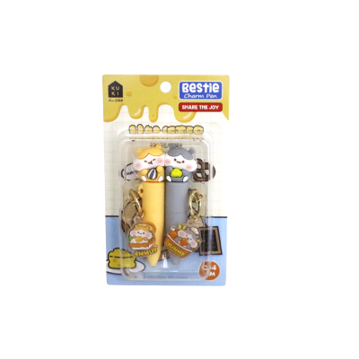 طقم 2 قلم جاف تويست مينى 0.4مم ألوان بميدالية Bestie Charm رقم KK-3134