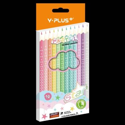 Y-Plus Pastel Pencil Colors - 12 Long Colors + Sharpener Star No. Pc231300