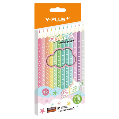 علبة الوان خشب باستيل واى بلص 12لون طويل + براية علبة كرتون STAR رقم PC231300