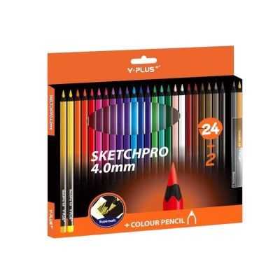 علبة الوان خشب واى بلص 24لون طويل سن 4.0مللى + 2قلم هدية علبة كرتون SKETCHPRO رقم PC240200