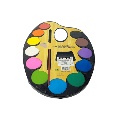 طقم الوان مائية اقراص 12لون 40مللى شكل بالتة + فرشة رقم B719