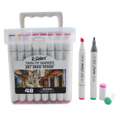 طقم الوان ارت ماركر مثلثة ناحيتين 48 لون سن مدور ومشطوف ع.PP بيد Z Colors رقم 701