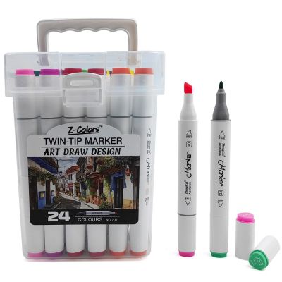 طقم الوان ارت ماركر مثلثة ناحيتين 24 لون سن مدور ومشطوف ع.PP بيد Z Colors رقم 701